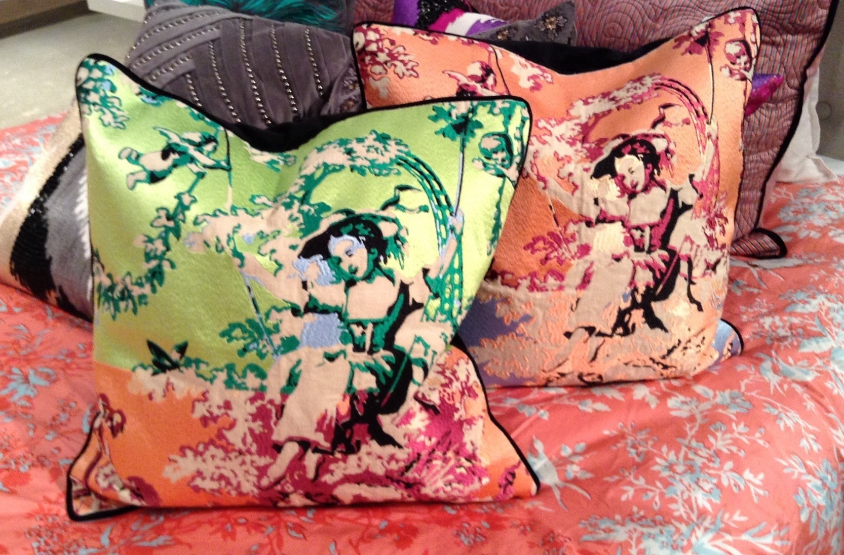 Embroidered Toile Cushions from Peking Handicraft